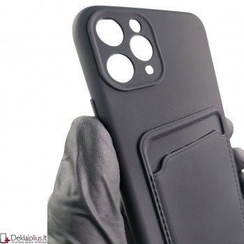 Švelnus silikoninis dėklas su kišenėle - juodas (Apple Iphone 11 Pro Max)